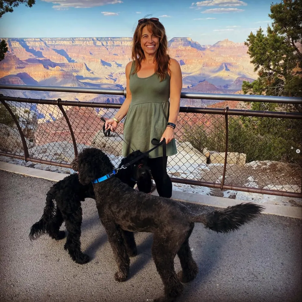 Marnie with the ranch dogs at the Grand Canyon